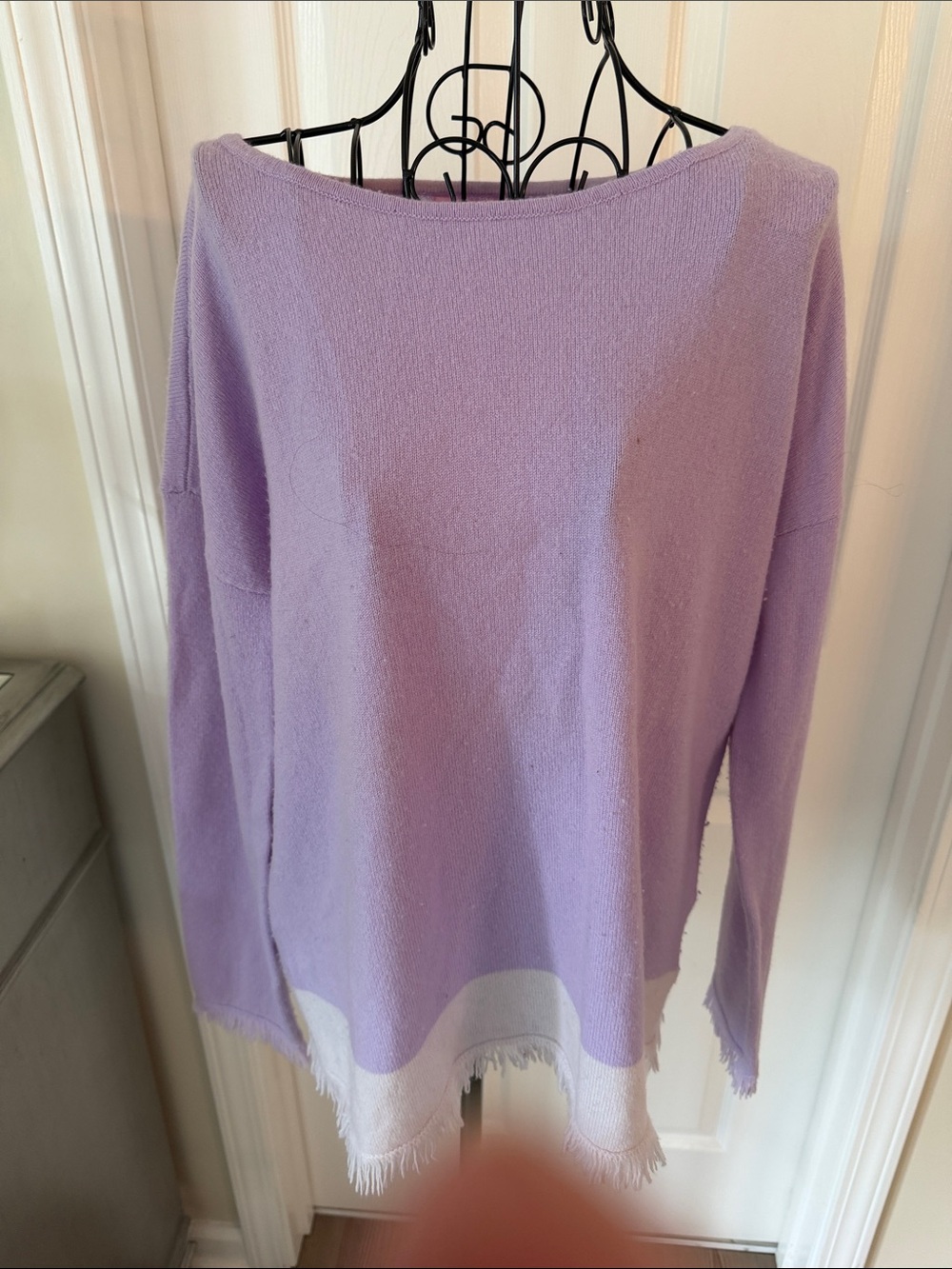 Lilly Pulitzer Lavender Scoop Neck Sweater with Cream Fringe Hem